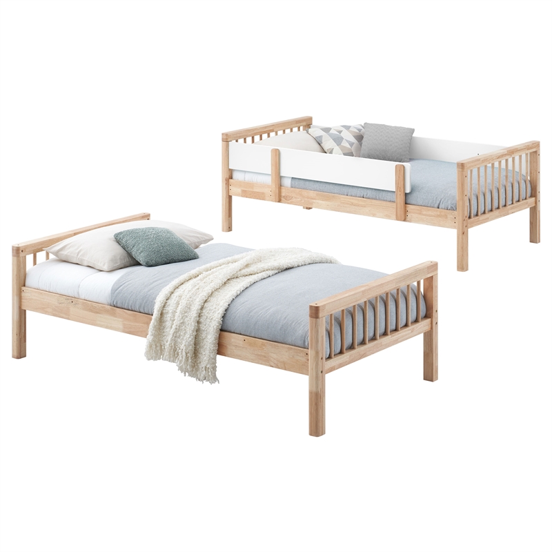Pemberly Row Wood Convertible Twin Over Twin Bunk Bed in Natural