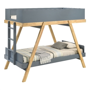 Pemberly Row Farmhouse Twin Over Twin Bunk Bed with Mattresses in Blue