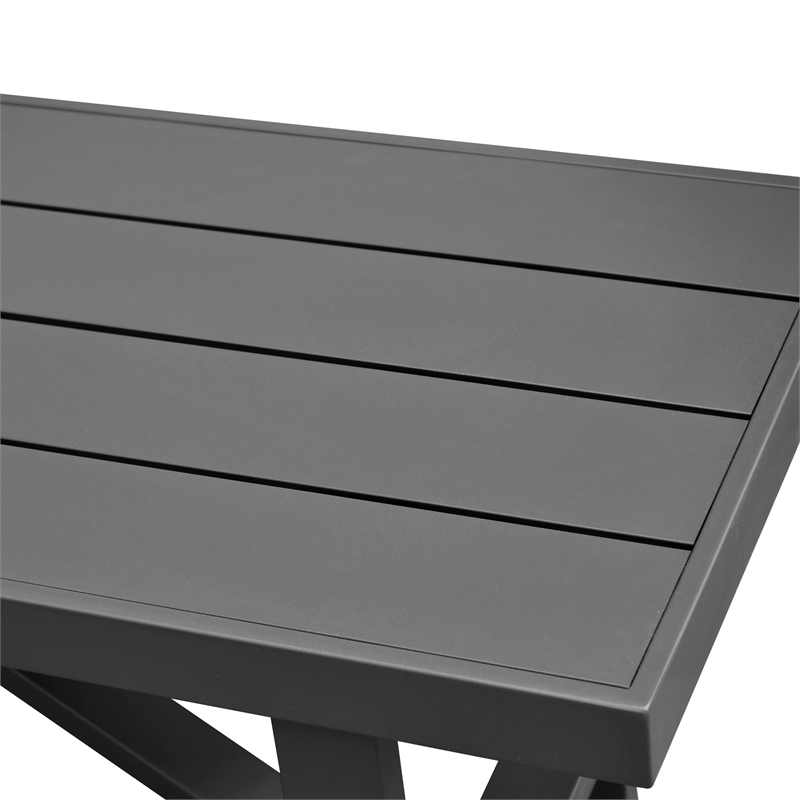 Pemberly Row Powder-Coated Aluminum Outdoor Dining Bench in Mocha