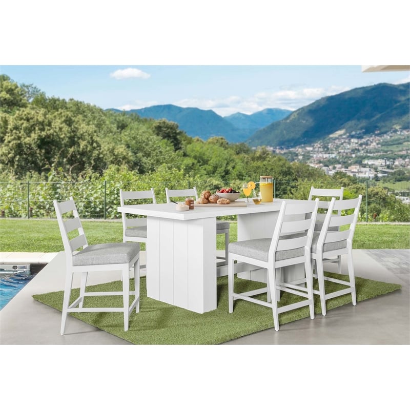 Pemberly Row Powder-Coated Aluminum Outdoor Counter Table in Buff