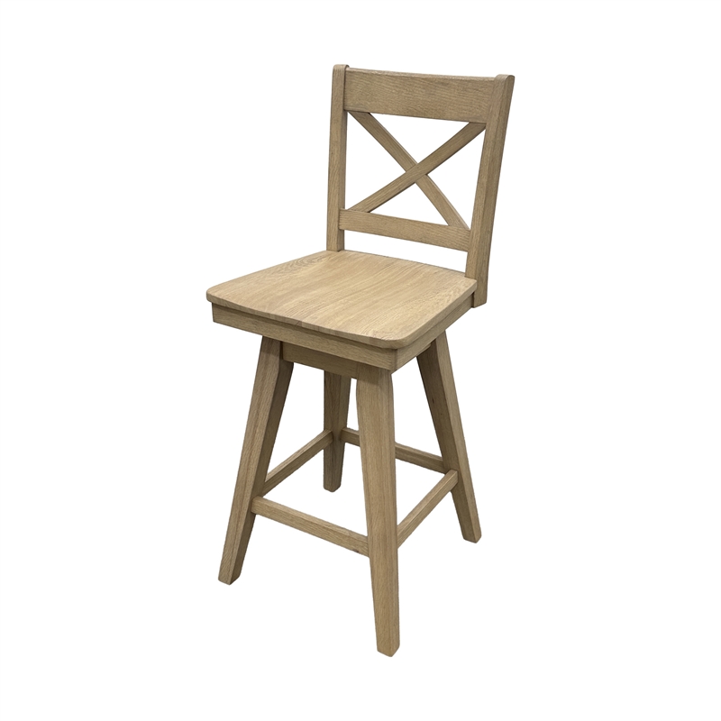 Pemberly Row Solid Wood X-Back Swivel Counter Barstool in Natural