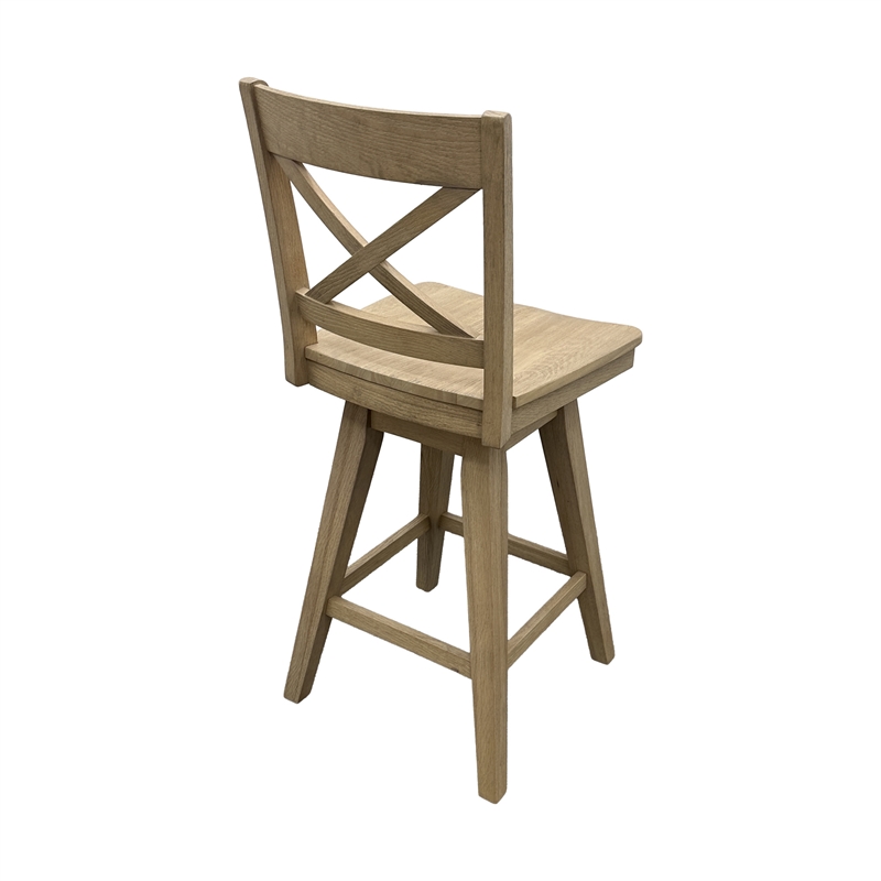 Pemberly Row Solid Wood X-Back Swivel Counter Barstool in Natural
