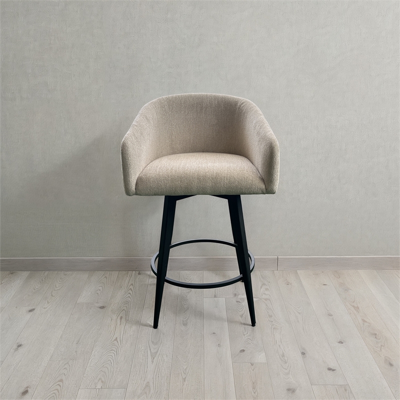 Pemberly Row Metal Base Barrel Seat Swivel Barstool in Champagne