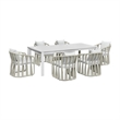 Pemberly Row Aluminum Outdoor Dining Table with Stone Top in White