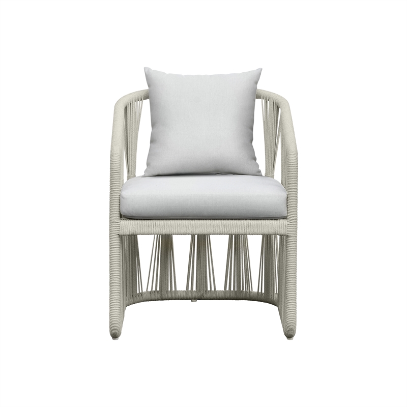 Pemberly Row Cushioned Aluminum Outdoor Side Arm Chair in White