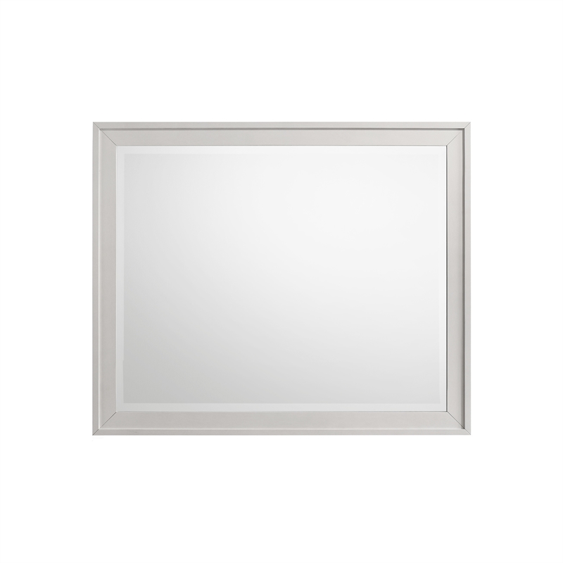 Pemberly Row Rubberwood Beveled Bedroom Dresser Mirror in White