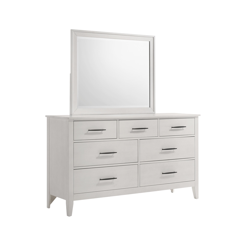 Pemberly Row Rubberwood Beveled Bedroom Dresser Mirror in White