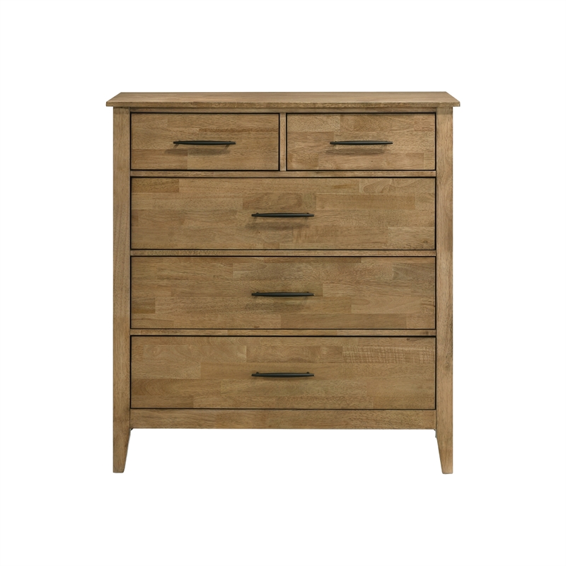 Pemberly Row 5-Drawer Solid Rubberwood Bedroom Chest in Maple