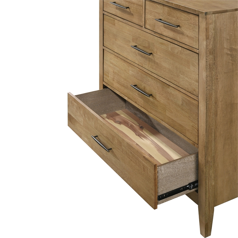 Pemberly Row 5-Drawer Solid Rubberwood Bedroom Chest in Maple