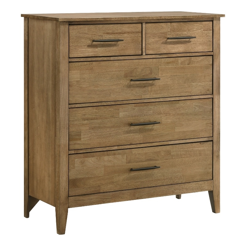 Pemberly Row 5-Drawer Solid Rubberwood Bedroom Chest in Maple