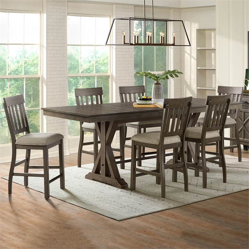 Pemberly Row Transitional Wood Gathering Table in Brushed Charcoal