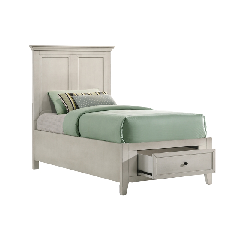Pemberly Row Solid Rubberwood Twin Storage Youth Bed in Rustic White