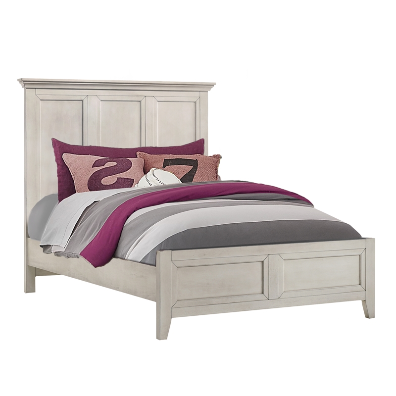 Pemberly Row Solid Rubberwood Full Standard Youth Bed in Rustic White