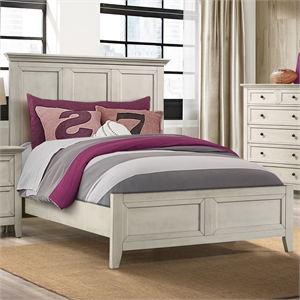 Pemberly Row Solid Rubberwood Full Standard Youth Bed in Rustic White