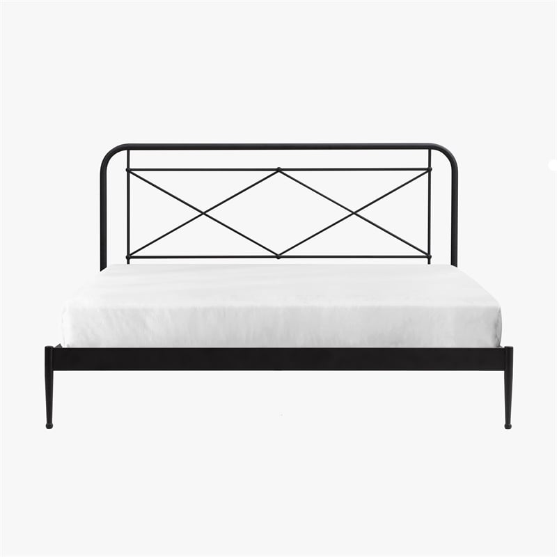Pemberly Row Vintage Powder-Coated King Metal Bed in Matte Black