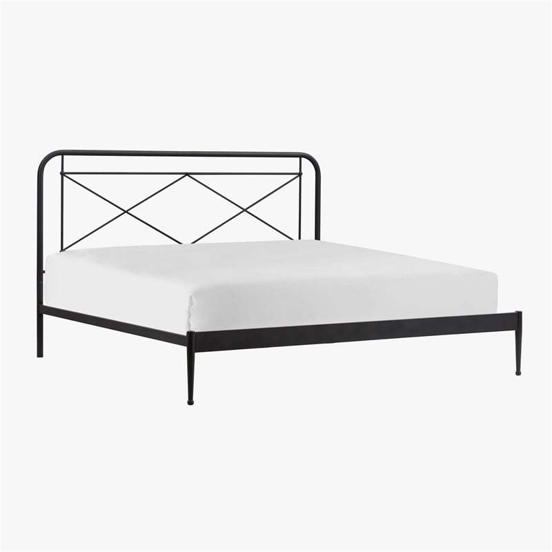 Pemberly Row Vintage Powder-Coated King Metal Bed in Matte Black