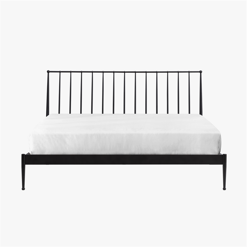 Pemberly Row Transitional Powder-Coated King Metal Bed in Matte Black