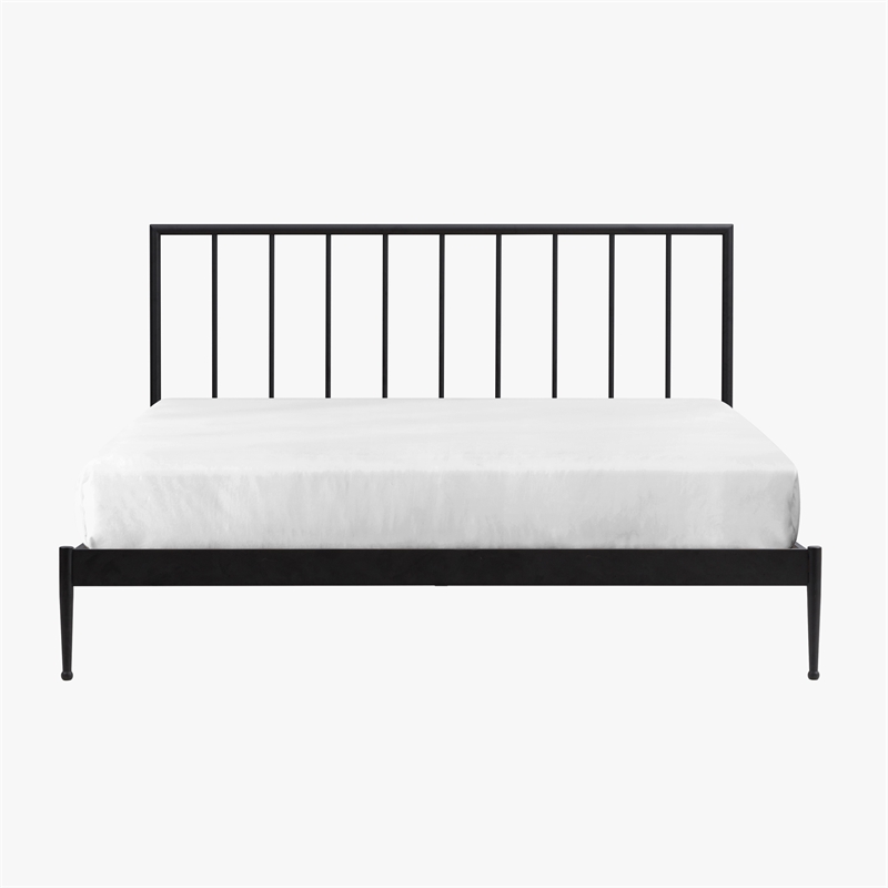 Pemberly Row Modern Powder-Coated King Metal Bed in Matte Black