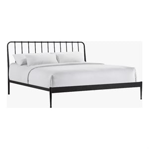 Pemberly Row Farmhouse Powder-Coated King Metal Bed in Matte Black