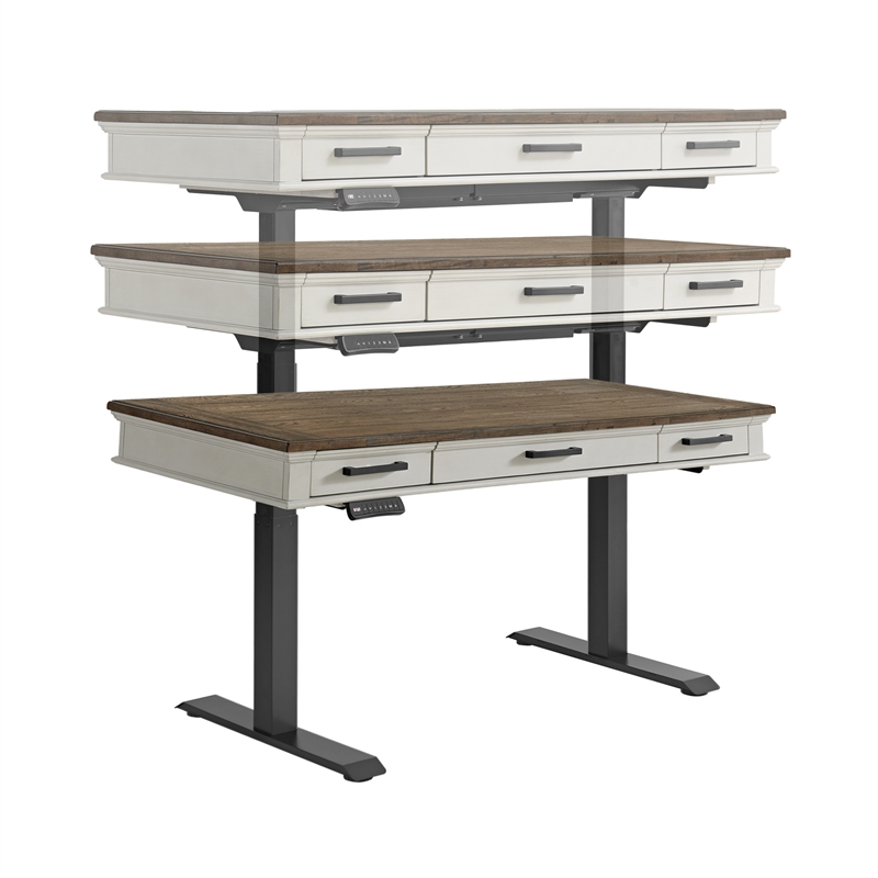Pemberly Row Knotty Oak Lift Desk in Rustic Gray and French Oak