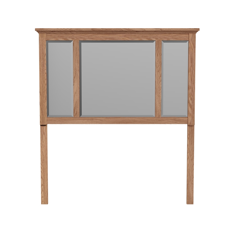Pemberly Row Authentic Solid Oak Craftsman Beveled Mirror in Taupe