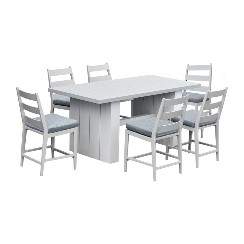 Pemberly Row Powder-Coated Aluminum Outdoor Barstool in Buff