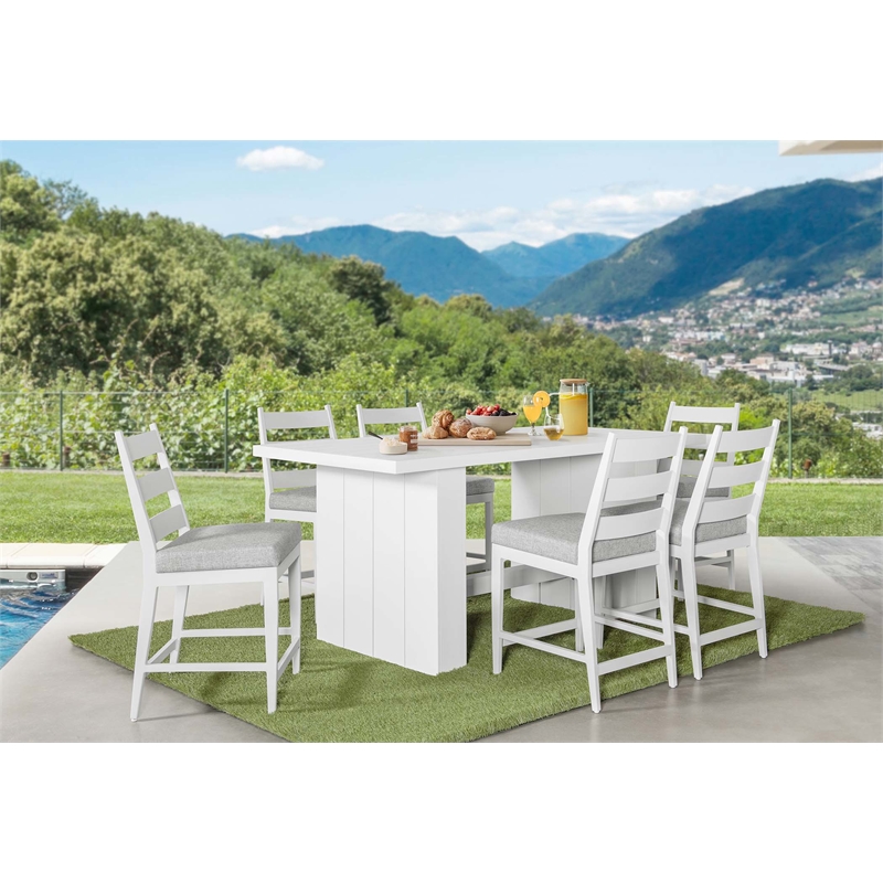 Pemberly Row Powder-Coated Aluminum Outdoor Barstool in Buff