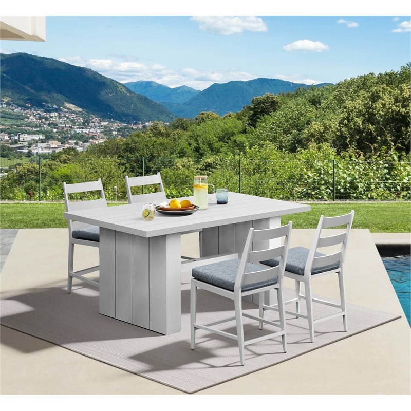 Pemberly Row Powder-Coated Aluminum Outdoor Barstool in Buff
