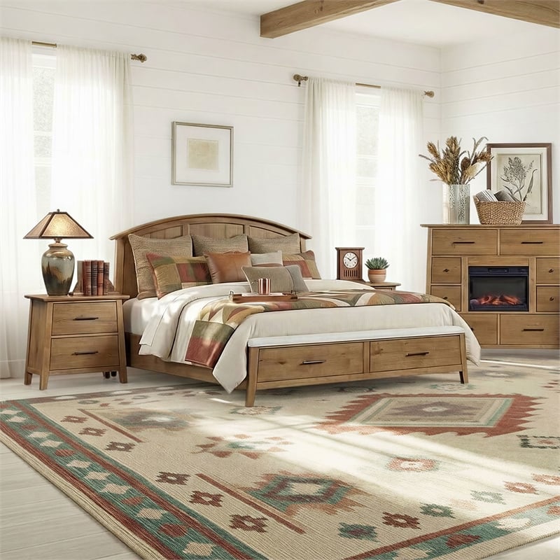 Pemberly Row Oak Veneer A-Frame Bedroom Nightstand in Golden Oak