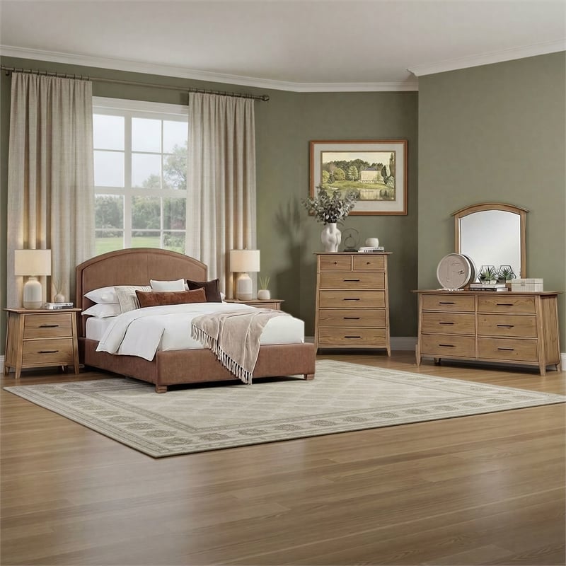 Pemberly Row Oak Veneer A-Frame Bedroom Nightstand in Golden Oak