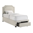 Pemberly Row Poplar Upholstered Twin Bedroom Storage Bed in Beige