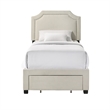 Pemberly Row Poplar Upholstered Twin Bedroom Storage Bed in Beige