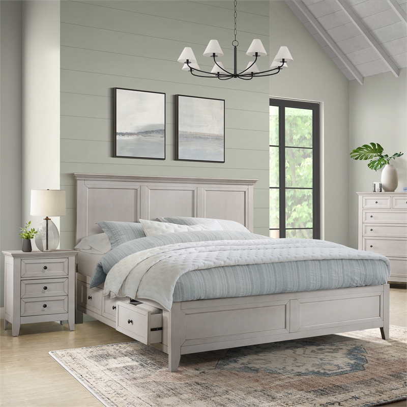 Pemberly Row Solid Wood Select Hardwood King Standard Bed in Rustic White