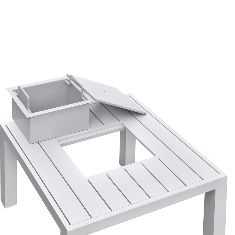 Pemberly Row Aluminum Outdoor 7-Piece Sectional Set with Table in Buff