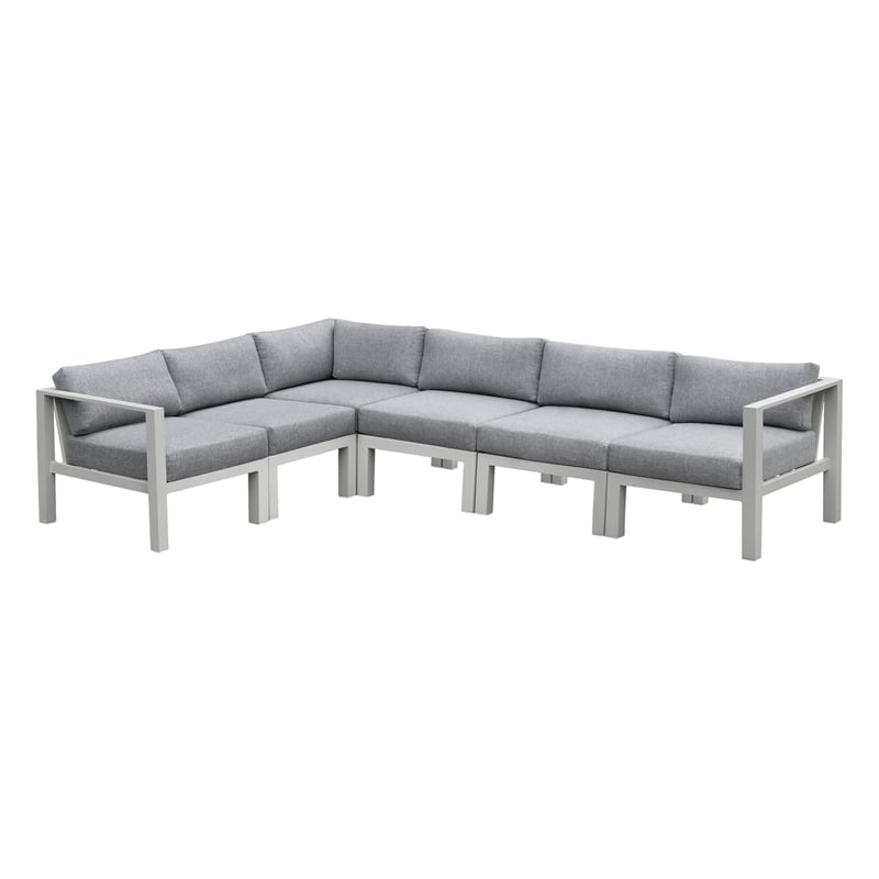Pemberly Row Aluminum Outdoor 6-Piece Sectional Sofa Set in Buff
