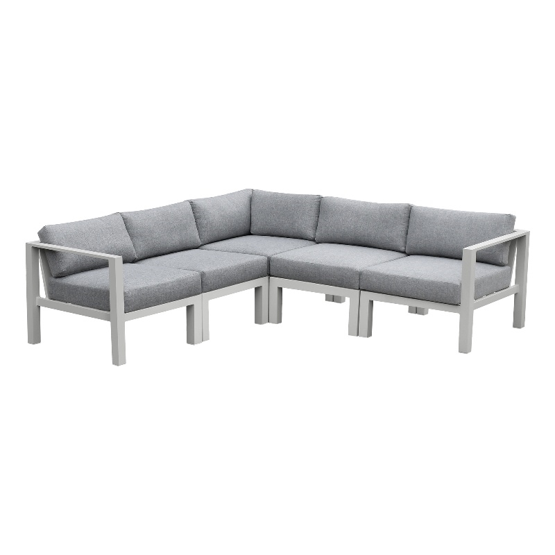 Pemberly Row Aluminum Outdoor 5-Piece Sectional Sofa Set in Buff