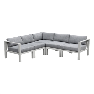 Pemberly Row Aluminum Outdoor 5-Piece Sectional Sofa Set in Buff