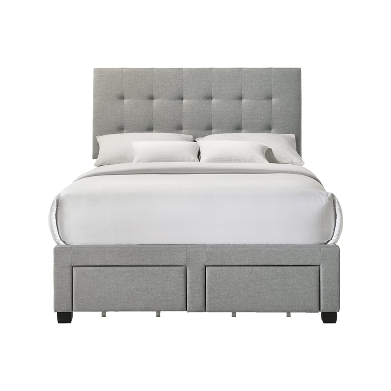 Pemberly Row Poplar Upholstered Full Bedroom Storage Bed in Rhyan Smoke