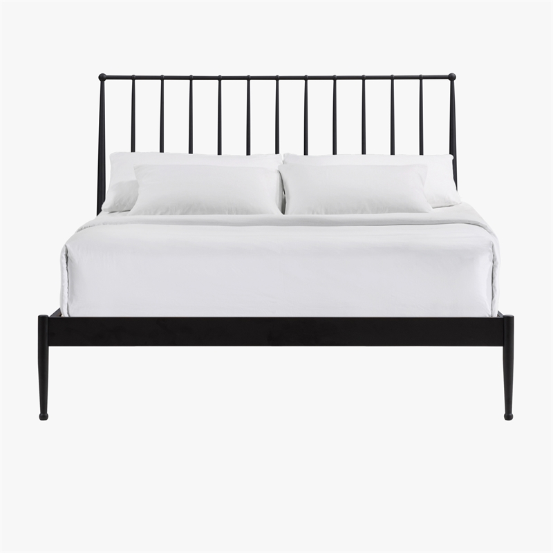 Pemberly Row Transitional Powder-Coated Queen Metal Bed in Matte Black