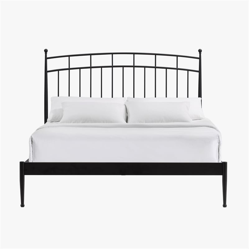 Pemberly Row Traditional Powder-Coated Queen Metal Bed in Matte Black