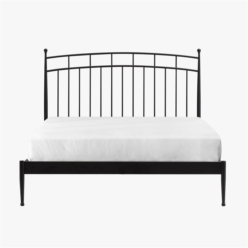 Pemberly Row Traditional Powder-Coated Queen Metal Bed in Matte Black