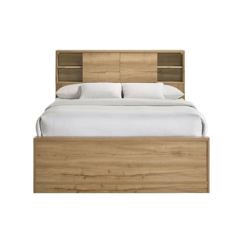 Pemberly Row Premium Melamine Full Bookcase Bed in Natural Nutmeg