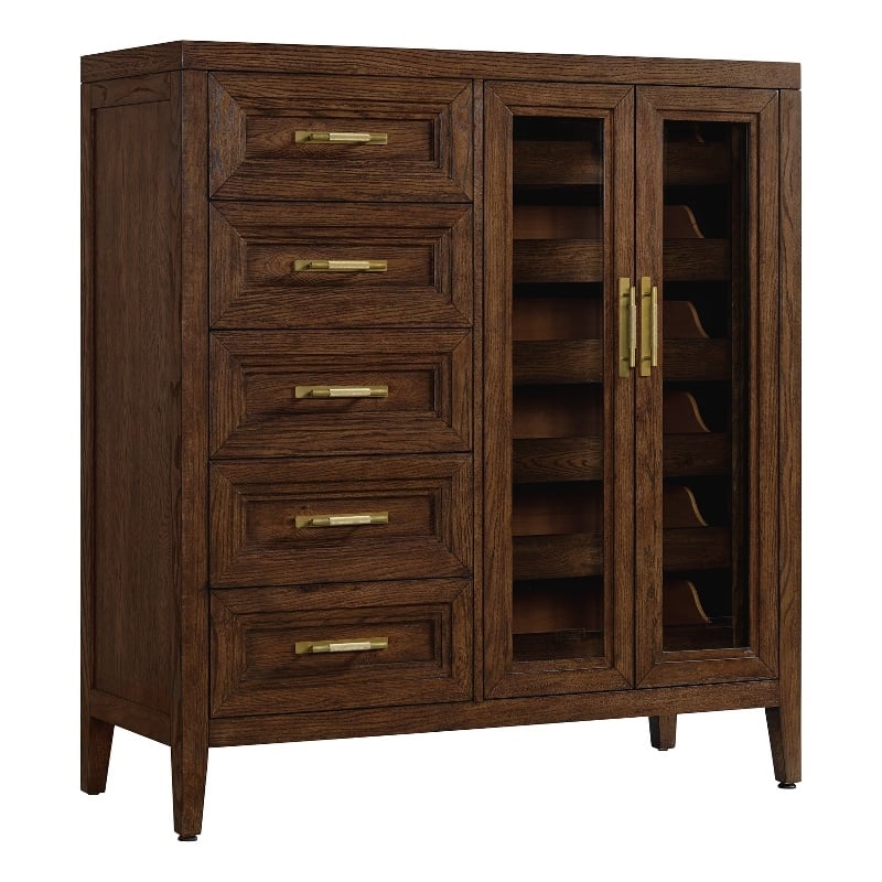 Pemberly Row Solid Knotty Oak 5-Drawer Gentleman's Chest in Sable