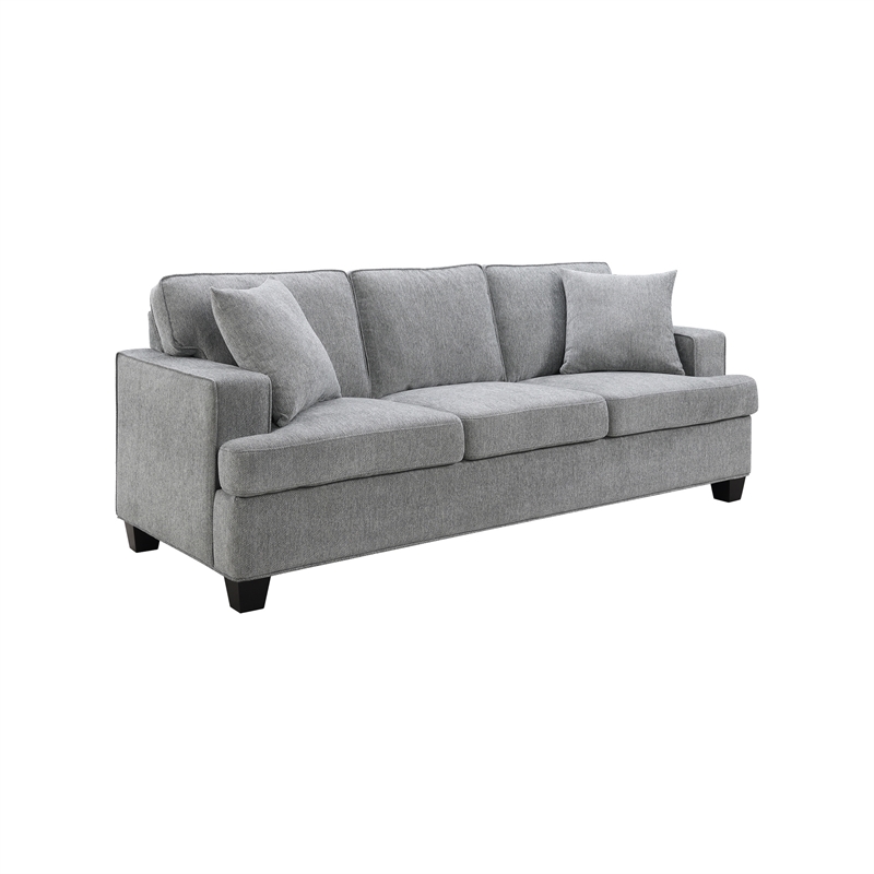 Pemberly Row Chenille Track Arm Sofa with 2 Pillows in Dalton Graphite
