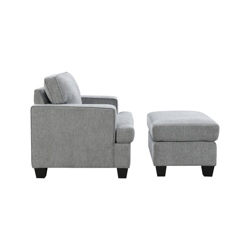 Pemberly Row Upholstered Chenille Track Arm Ottoman in Dalton Graphite