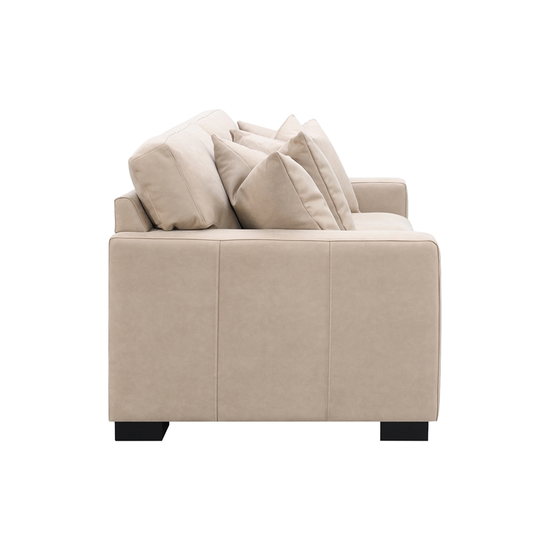 Pemberly Row Faux Nubuck Track Arm Loveseat with 4 Pillows in Taupe