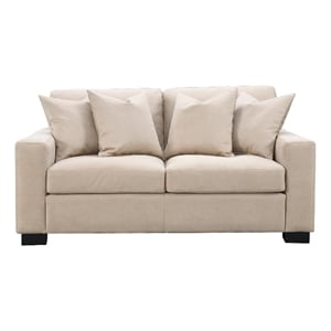 Pemberly Row Faux Nubuck Track Arm Loveseat with 4 Pillows in Taupe