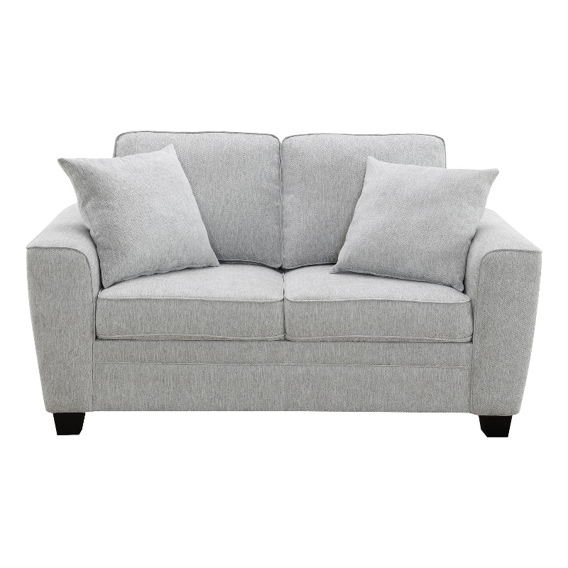 Pemberly Row Chenille Flared Arm Loveseat with 2 Pillows in Soft Gray