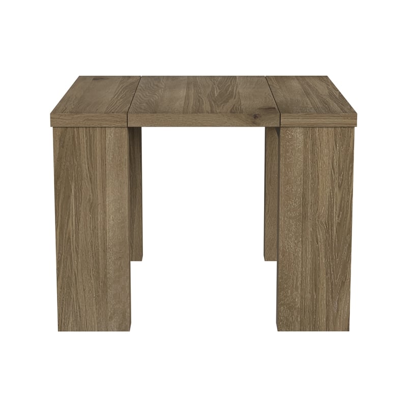 Pemberly Row Oak Veneer Extension Dining Table with 5 Leaves in Sandbar Oak