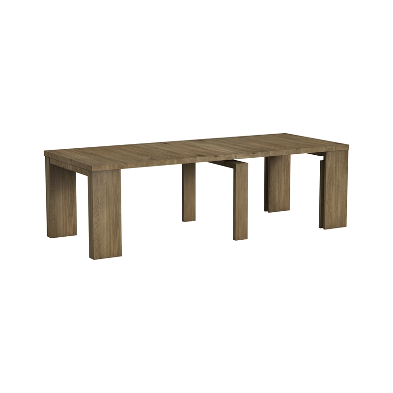Pemberly Row Oak Veneer Extension Dining Table in Sandbar Oak